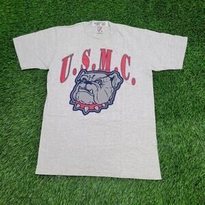 Vintage 80s USMC Marine Corps Shirt S/M 18x27 Gray Bulldog